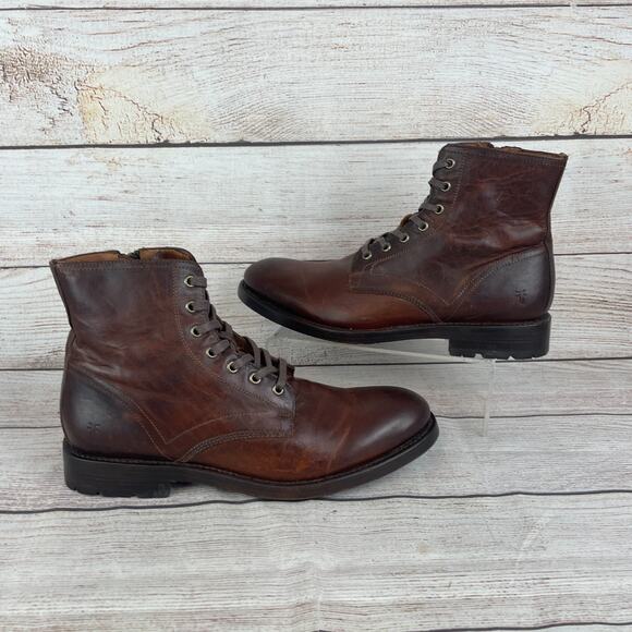 Frye Mens Sz 9.5D Bowery Lace-Up Boots Brown Leather